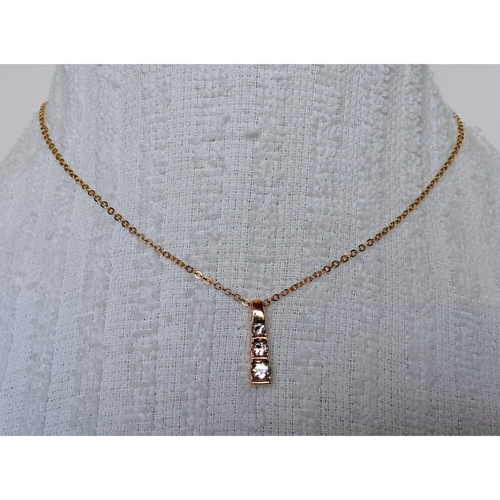 Dainty Goldtone CZ Vertical Drop Pendant Necklace 15-17 in